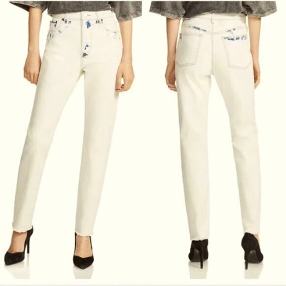 Maje Paoline Tie Dye Distressed Straight-Leg High Rise Jeans in White Size US 6 - Picture 1 of 12